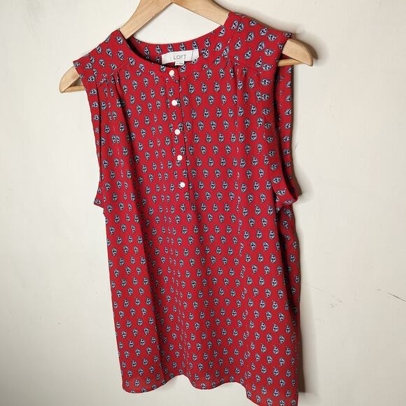 LOFT Red Paisley Sleeveless Top - Picture 3 of 8